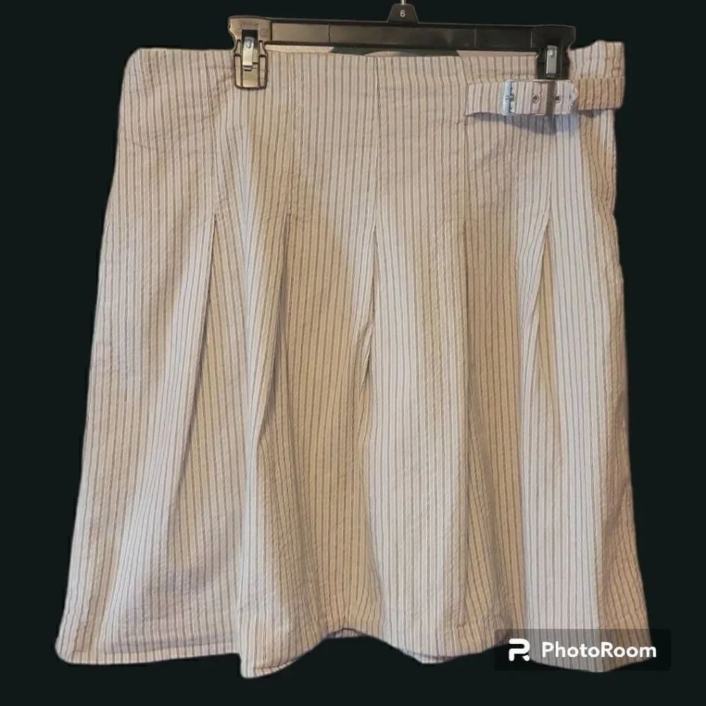 Kenar Pleated Pinstriped Cream Skirt Size 12